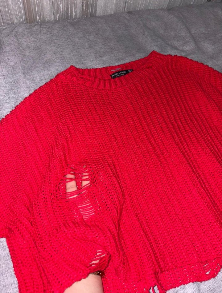 Kırmızı Örgü Kadın Salaş Kazak - Görsel 3