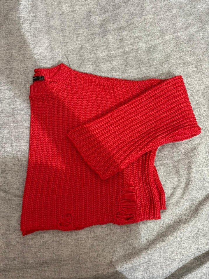 Kırmızı Örgü Kadın Salaş Kazak - Görsel 4