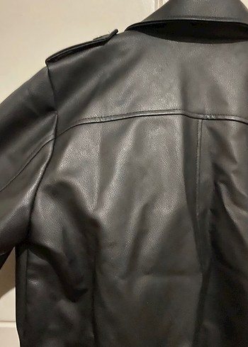 Kadın Siyah Deri Biker Ceket - Görsel 3