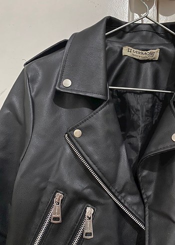 Kadın Siyah Deri Biker Ceket - Görsel 2