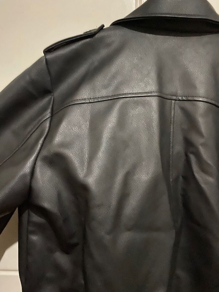 Kadın Siyah Deri Biker Ceket - Görsel 3