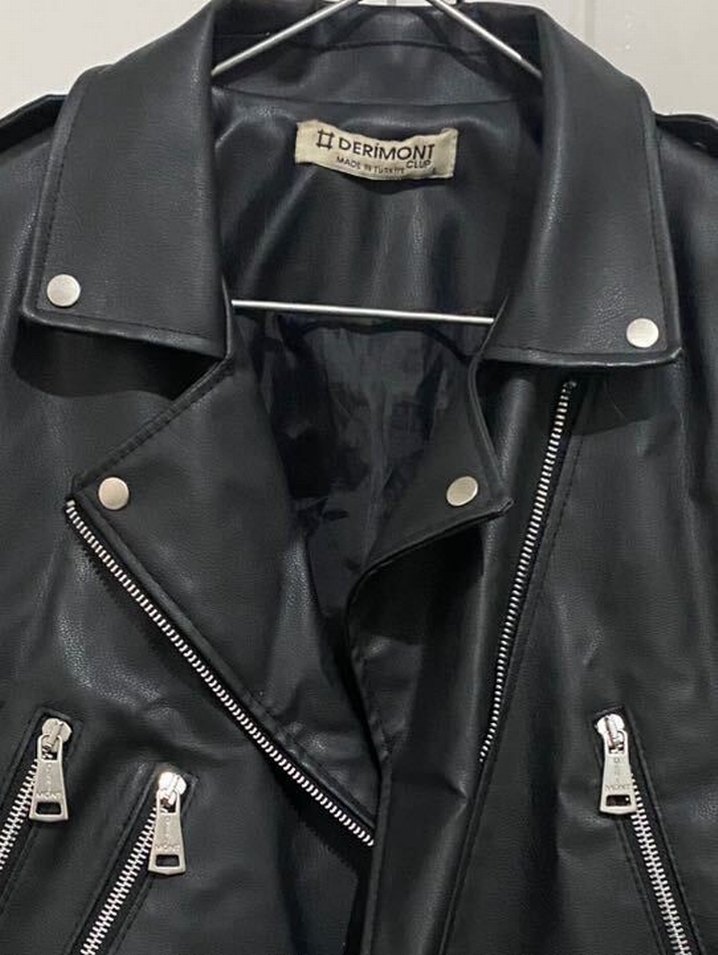 Kadın Siyah Deri Biker Ceket - Görsel 5