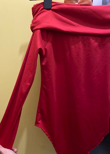 Kırmızı Drapeli Straplez Kadın Bluz - Görsel 3