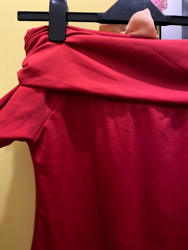 Kırmızı Drapeli Straplez Kadın Bluz - Görsel 2