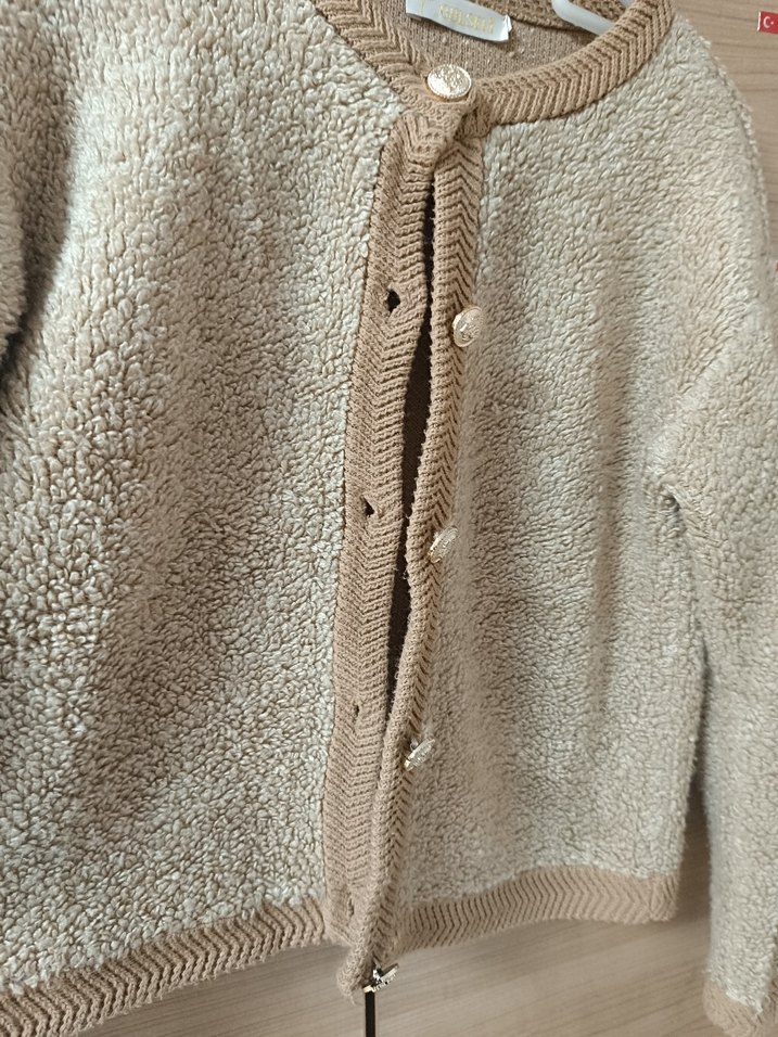 Bej Örgü Kadın Hırka Uzun Kollu - Görsel 3