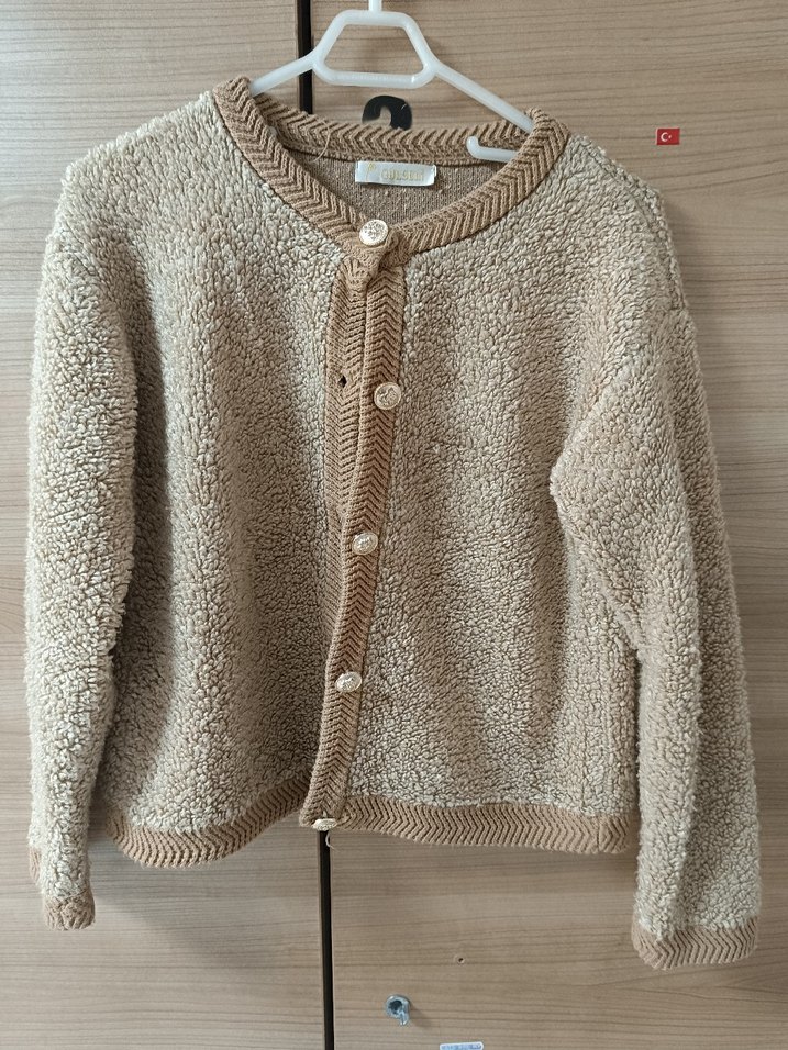 Bej Örgü Kadın Hırka Uzun Kollu - Görsel 2