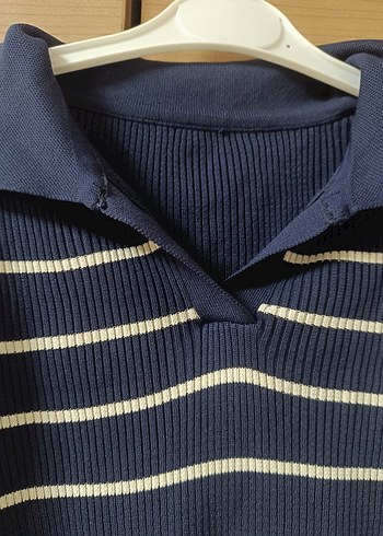 Kadın Lacivert Çizgili Örgü Triko bluz - Görsel 3