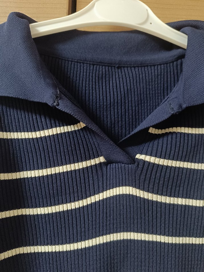 Kadın Lacivert Çizgili Örgü Triko bluz - Görsel 3