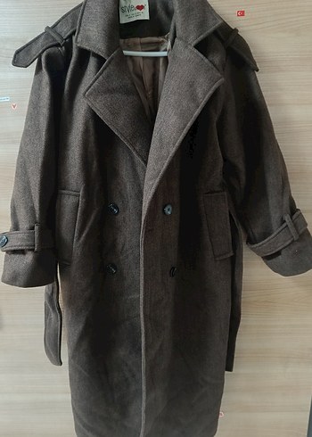kadın Kahverengi uzun kaban oversize - Görsel 2