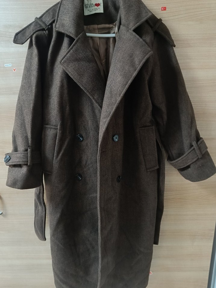 kadın Kahverengi uzun kaban oversize - Görsel 2