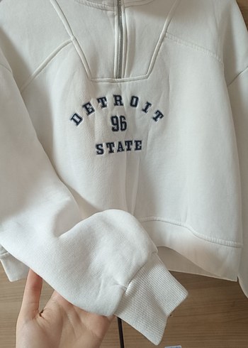 Gri Baskılı Fermuarlı Kadın Sweatshirt - Görsel 3