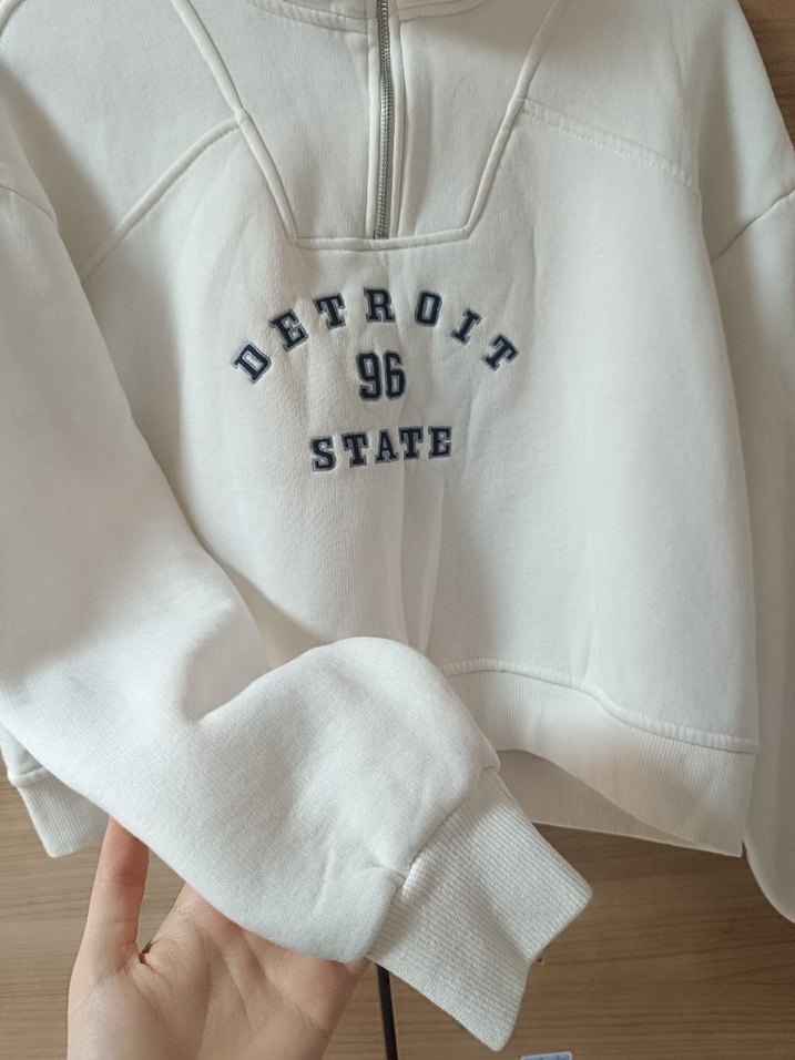 Gri Baskılı Fermuarlı Kadın Sweatshirt - Görsel 3
