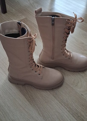 Bej Deri Yüksek Topuklu Kadın Bot - Görsel 4