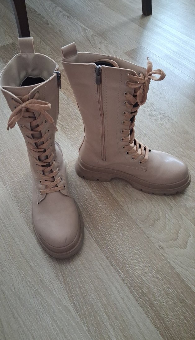 Bej Deri Yüksek Topuklu Kadın Bot - Görsel 5