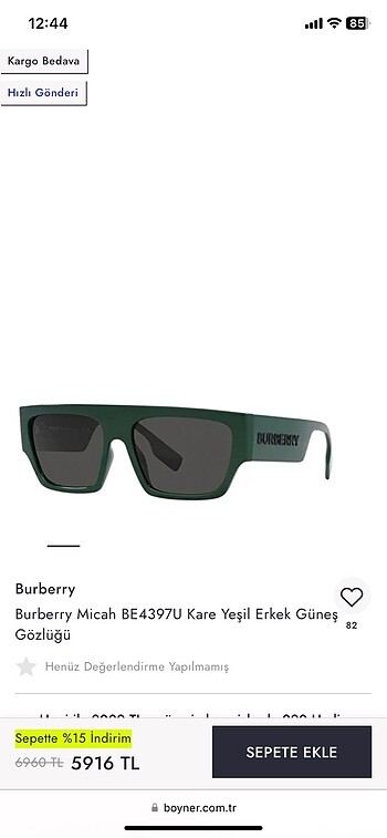 Burberry Micah BE4397U Kare Yeşil Gözlük