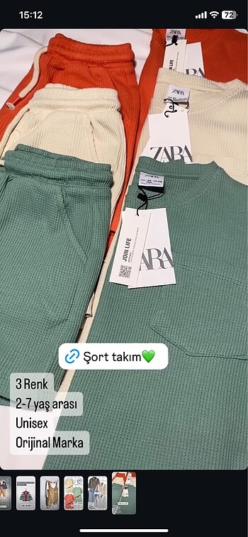 Zara unisex şort takım