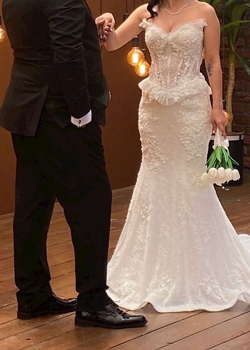 Beyaz Straplez Prenses Gelinlik - Görsel 3