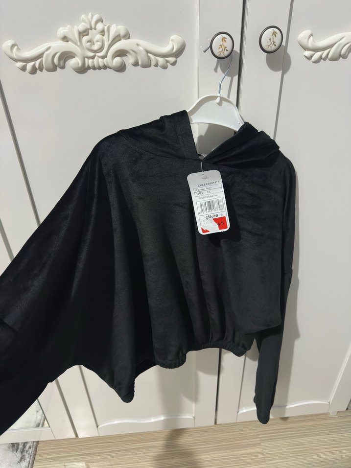 Siyah Kapüşonlu Kadın Sweatshirt - Görsel 2