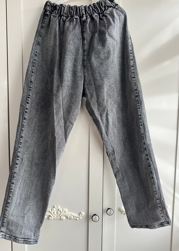 Gri Ruffle Detaylı Rahat Kesim Midi Jean 44-46 beden lastikli - Görsel 2