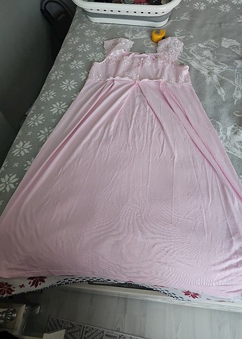 Pembe Nakışlı Askılı Hamile Gecelik - Görsel 4