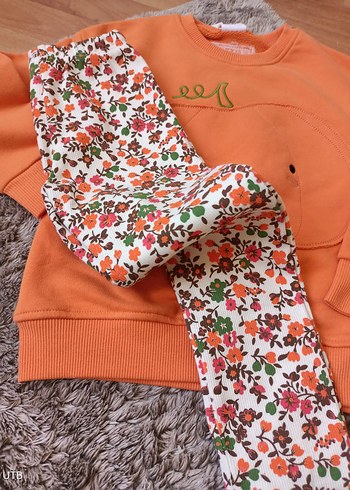 Turuncu Baskılı Uzun Kollu Kız Takımı - Görsel 2