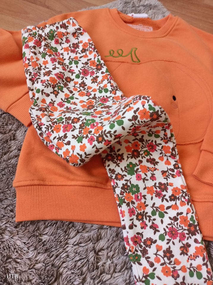 Turuncu Baskılı Uzun Kollu Kız Takımı - Görsel 2