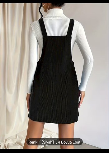 Siyah Düğmeli Kadın Mini Salopet Elbise - Görsel 3