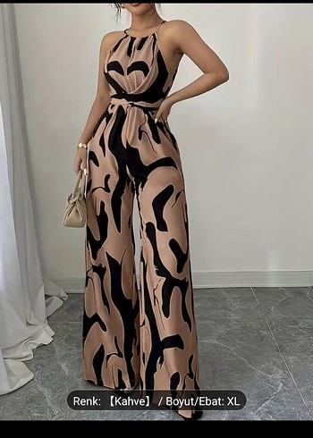 Kadın Kahverengi Zebra Desenli Uzun Tulum - Görsel 4