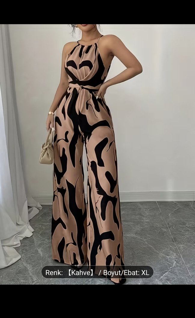 Kadın Kahverengi Zebra Desenli Uzun Tulum - Görsel 4