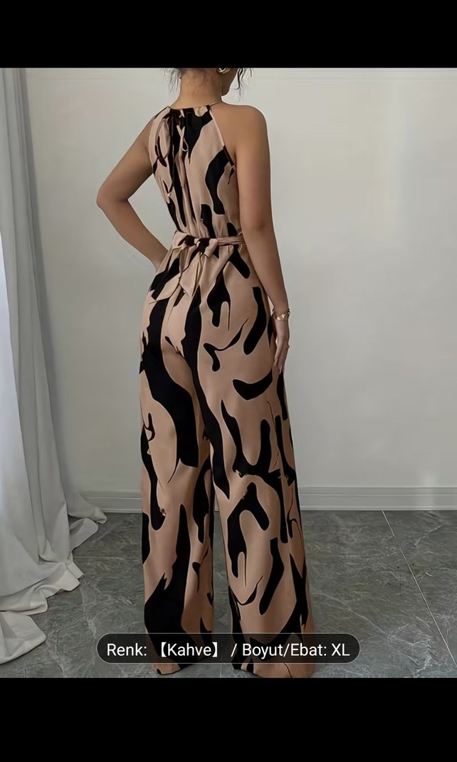 Kadın Kahverengi Zebra Desenli Uzun Tulum - Görsel 3