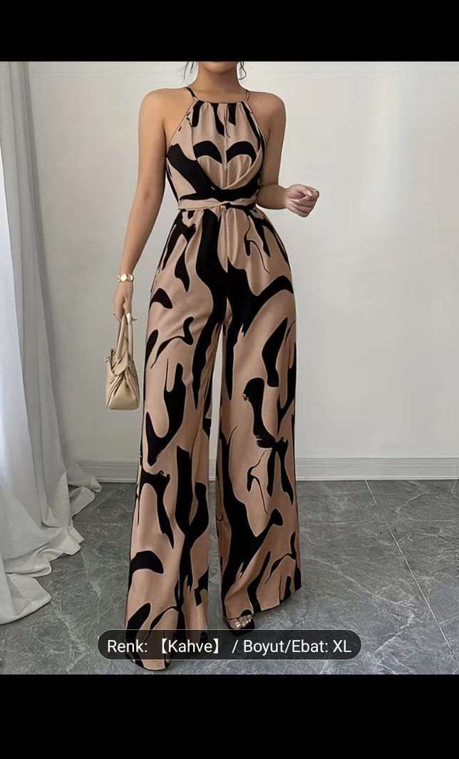 Kadın Kahverengi Zebra Desenli Uzun Tulum - Görsel 5