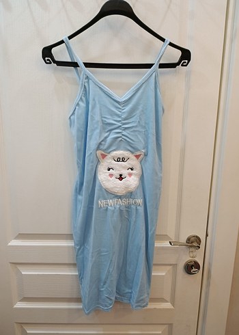 Nakışlı Uzun Mavi Kadın Sabahlık - Görsel 7