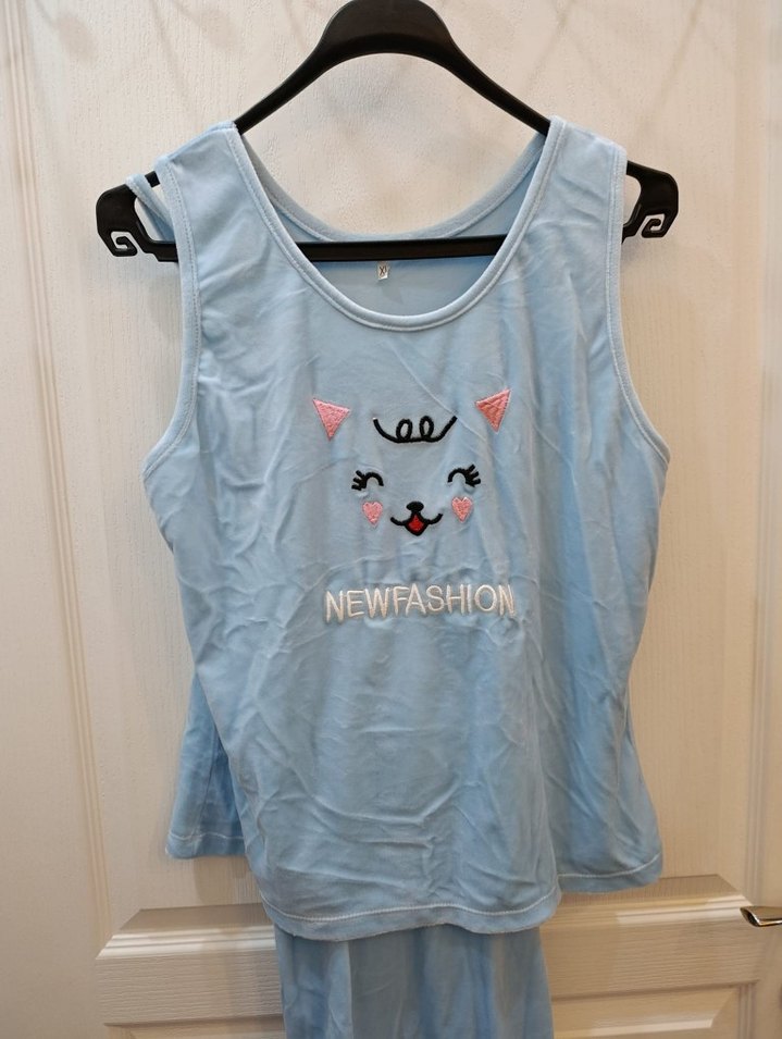 Nakışlı Uzun Mavi Kadın Sabahlık - Görsel 4