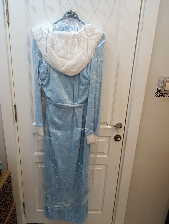 Nakışlı Uzun Mavi Kadın Sabahlık - Görsel 3