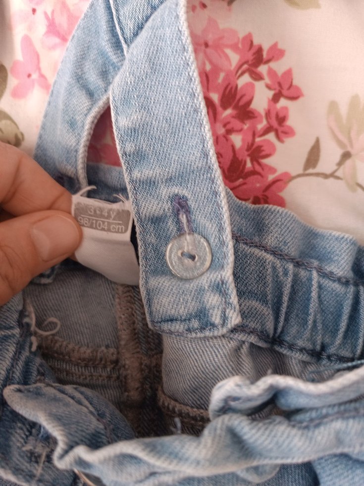 Kız Çocuk Kot Tulum, Askılı, Bol Kesim - Görsel 3