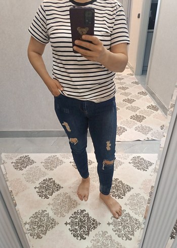 Yırtık Detaylı Mavi yırtık Jean Pantolon - Görsel 5