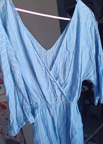 Mavi V Yaka Salaş efil efil elbise - Görsel 4