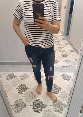 Yırtık Detaylı Gri Midi Kot Pantolon - Görsel 5