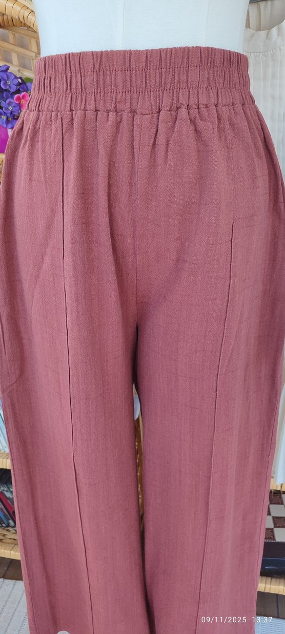 Bol Kesim, Keten Kumaş Kadın Pantolon - Görsel 4