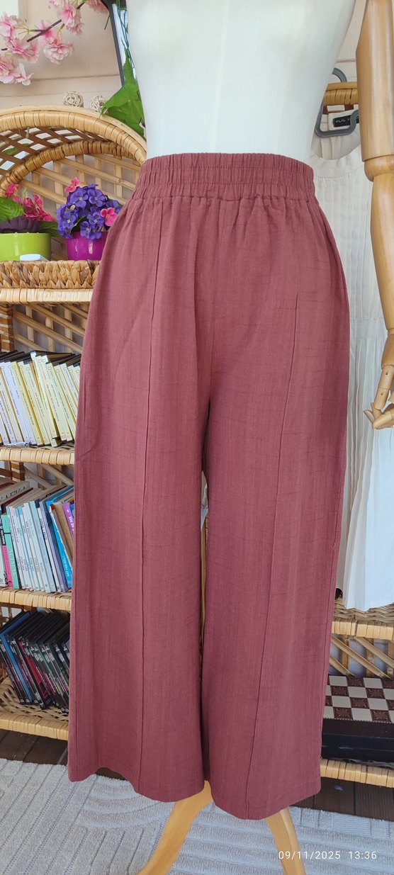 Bol Kesim, Keten Kumaş Kadın Pantolon - Görsel 3