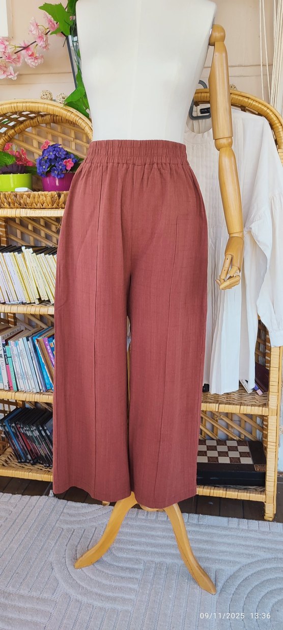 Bol Kesim, Keten Kumaş Kadın Pantolon - Görsel 2