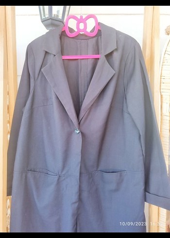 Kadın Siyah Uzun Düz Ofis Kabanı - Görsel 4