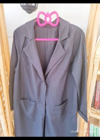 Kadın Siyah Uzun Düz Ofis Kabanı - Görsel 5