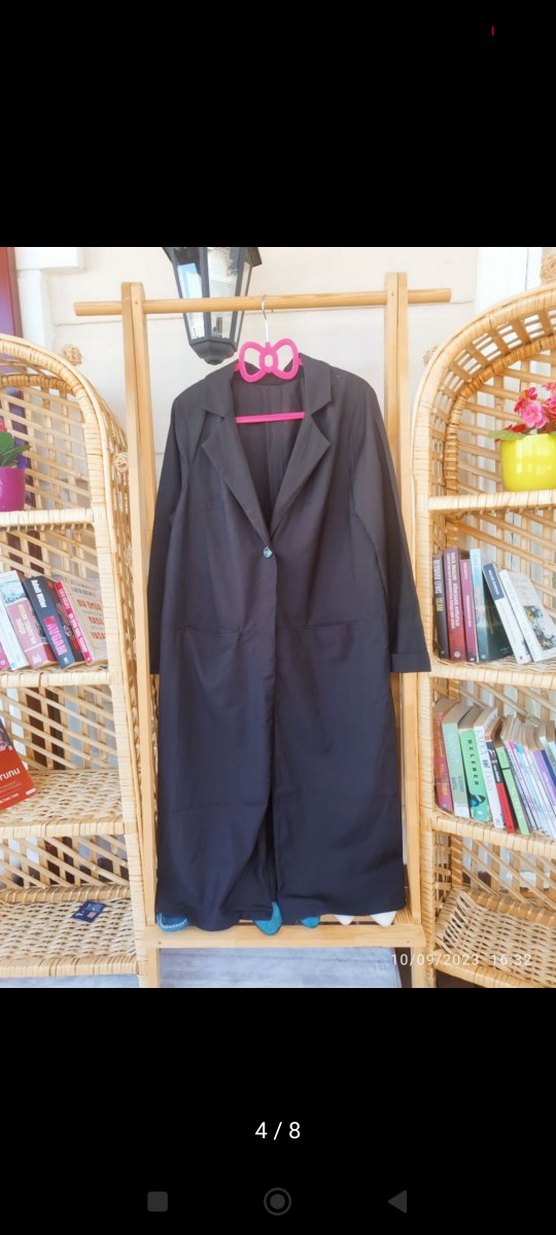 Kadın Siyah Uzun Düz Ofis Kabanı - Görsel 3