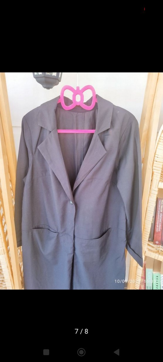 Kadın Siyah Uzun Düz Ofis Kabanı - Görsel 5