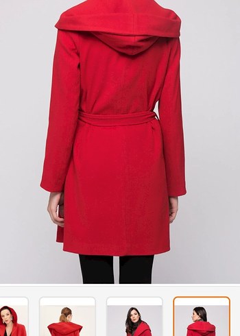 Kemerli Kırmızı Kadın Kaban - Görsel 2