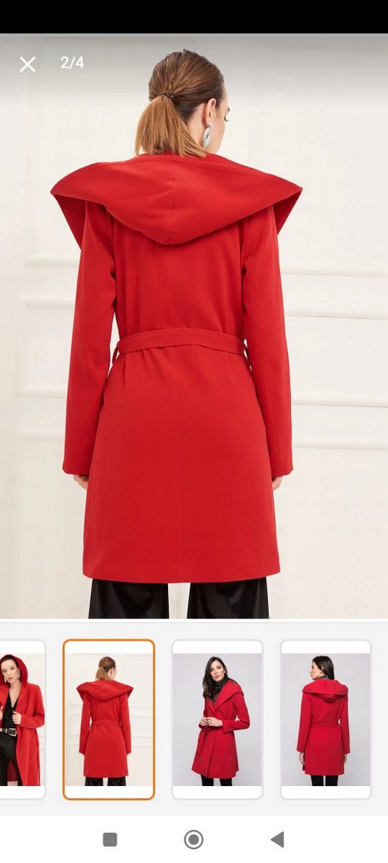 Kemerli Kırmızı Kadın Kaban - Görsel 3