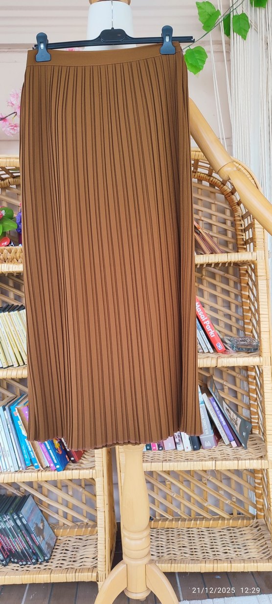 Kadın Kahverengi Piliseli Uzun Etek - Görsel 2