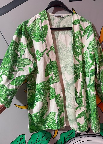 Yeşil Desenli Uzun Bohem Kimono