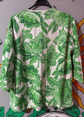 s Beden Yeşil Desenli Uzun Bohem Kimono